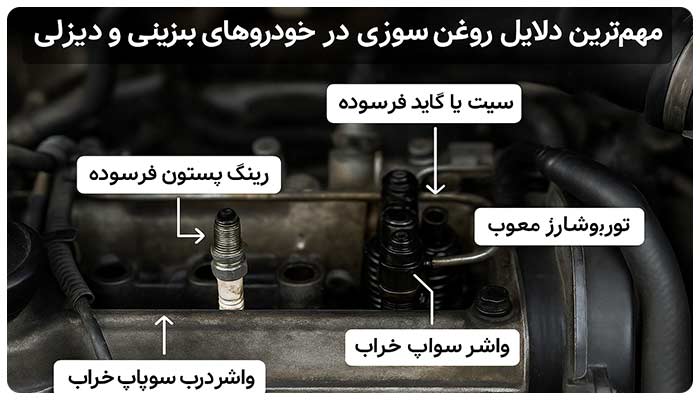 مهم‌ترین دلایل روغن‌سوزی در خودروهای بنزینی و دیزلی